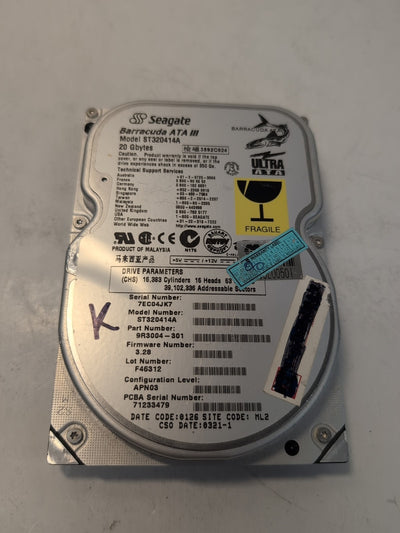🔥 Seagate Barracuda ATA III 20GB ST320414A IDE Hard Drive 9R3004 Tested -