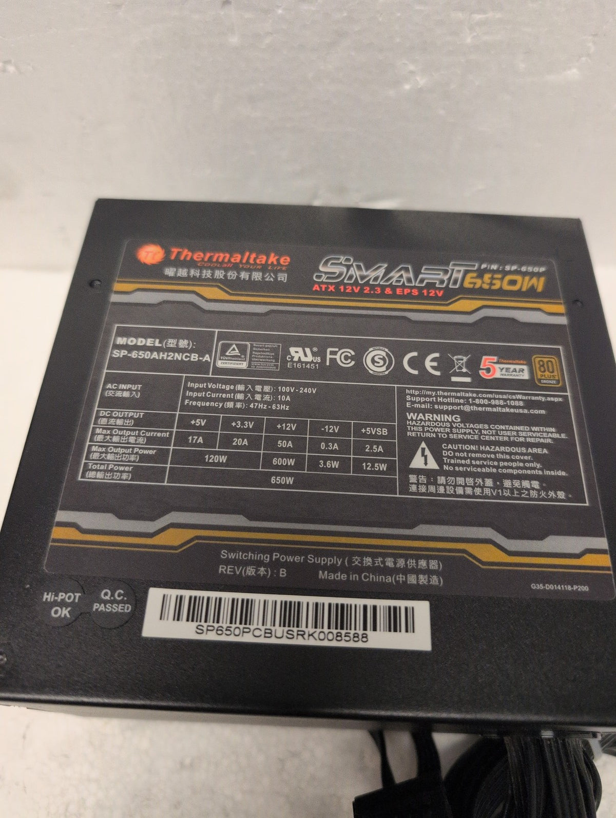 🎸 Thermaltake Smart SP-650P SP-650AH2NCB-A 650W ATX Power Supply 80+ Bronze