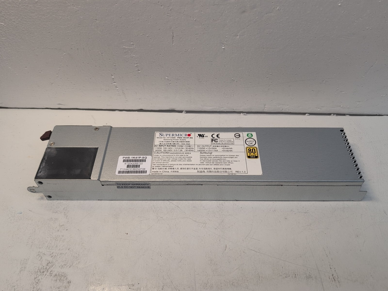 🔥SuperMicro PWS-1K41P-SQ  1400W server redundant power supply (No Handle) -