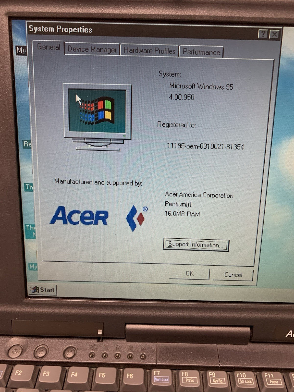 🔥Vintage~ Acer Acernote Light Pentium CPU/16MB RAM/800MB HD/Windows 95 + AC ada