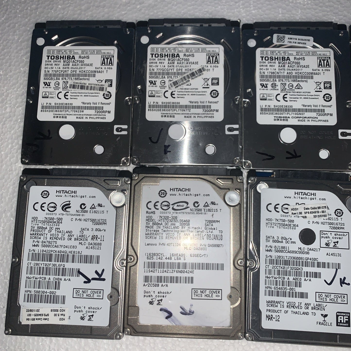 (10x) 7.2K RPM 500GB HDD 2.5" Laptop Hard Drive (1000+ days lifespan remaining)