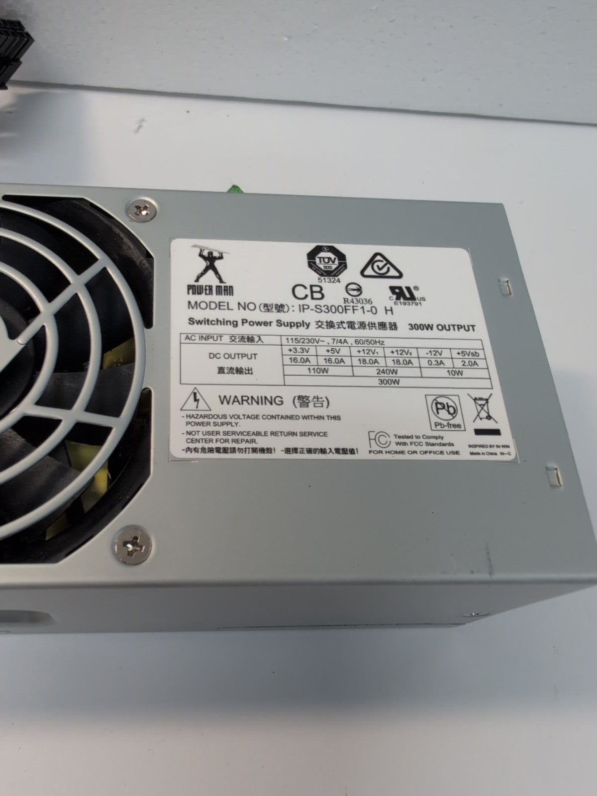 Power Man IP-S300FF1-0 H 300Watt  Power Supply 24pin/ 4+4Pin CPU  Tested -