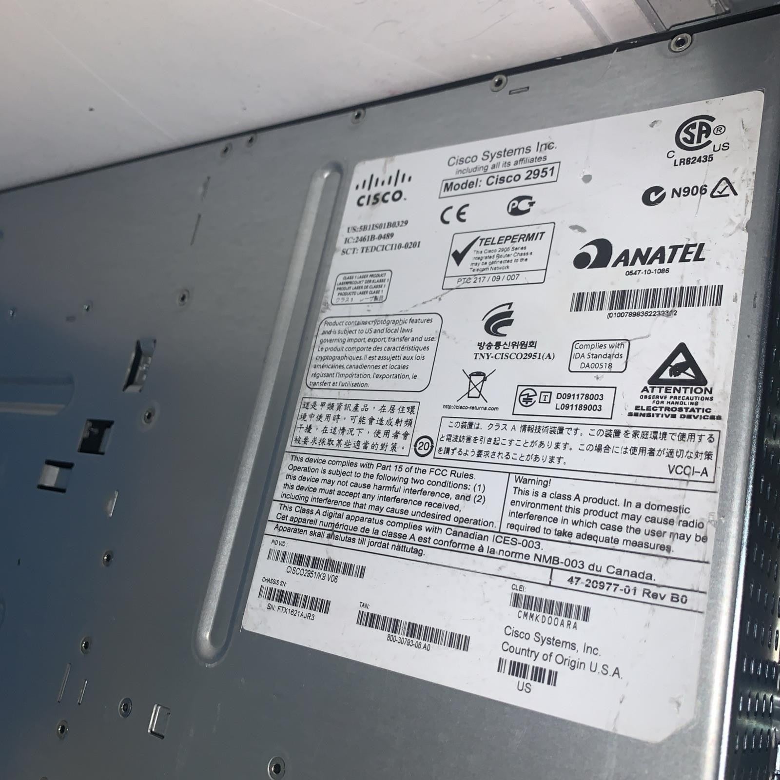 CISCO INTEGRATED SERVICE ROUTER CISCO2951/K9 V06 (3x Cisco VIC2-4FX0)