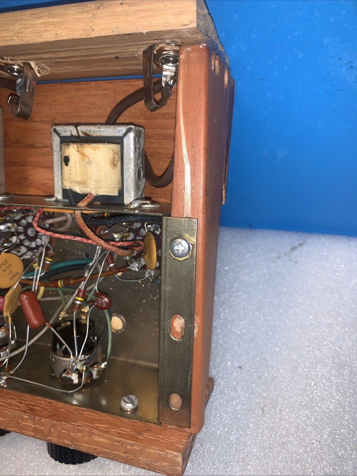 🔥 Vintage Tube Amplifier Chassis ECL82 6BM8 12AX7 Wood Case Untested