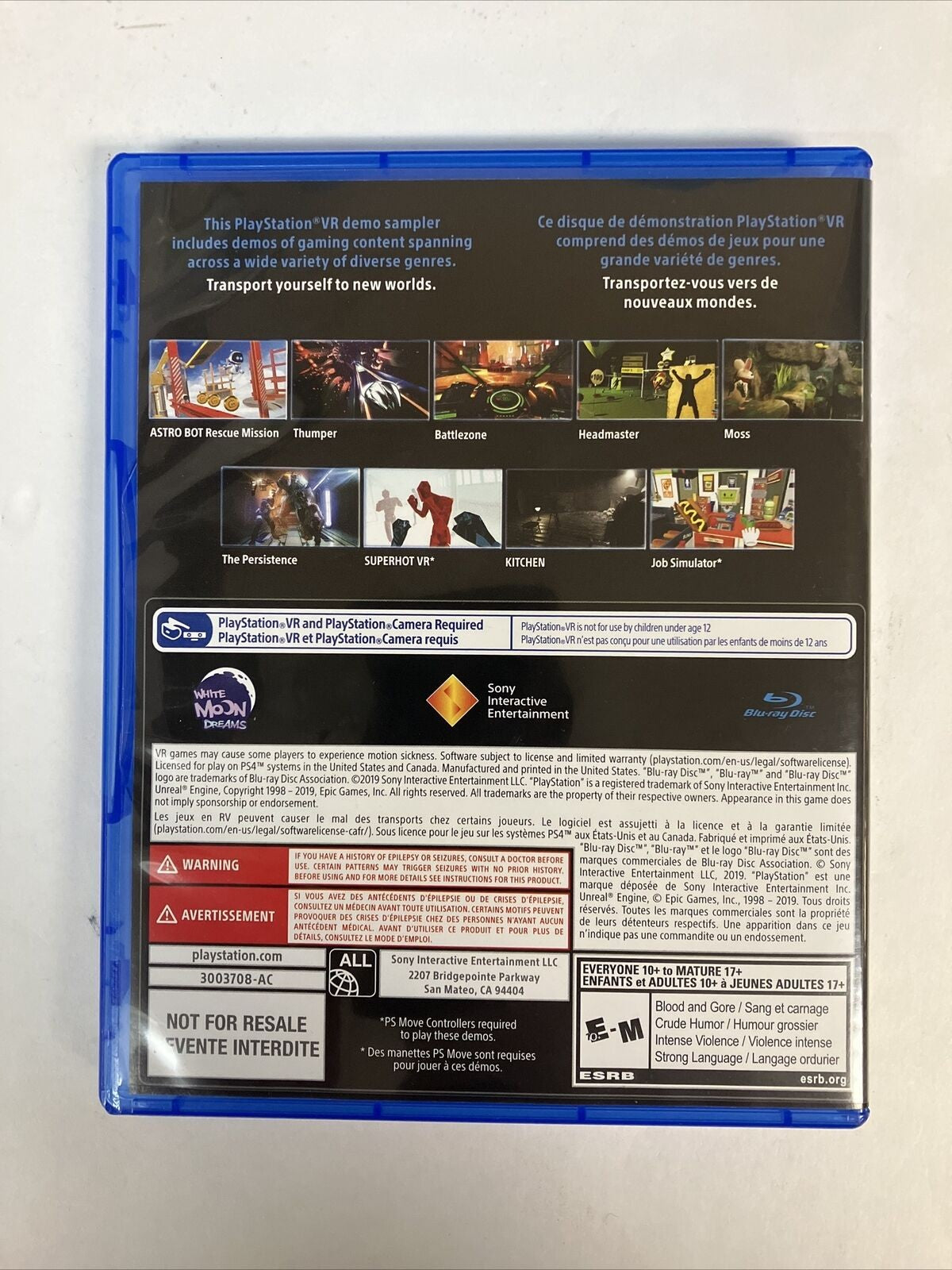 Sony PlayStation VR PS4 Demo Disc 3 GAME-JEU ~