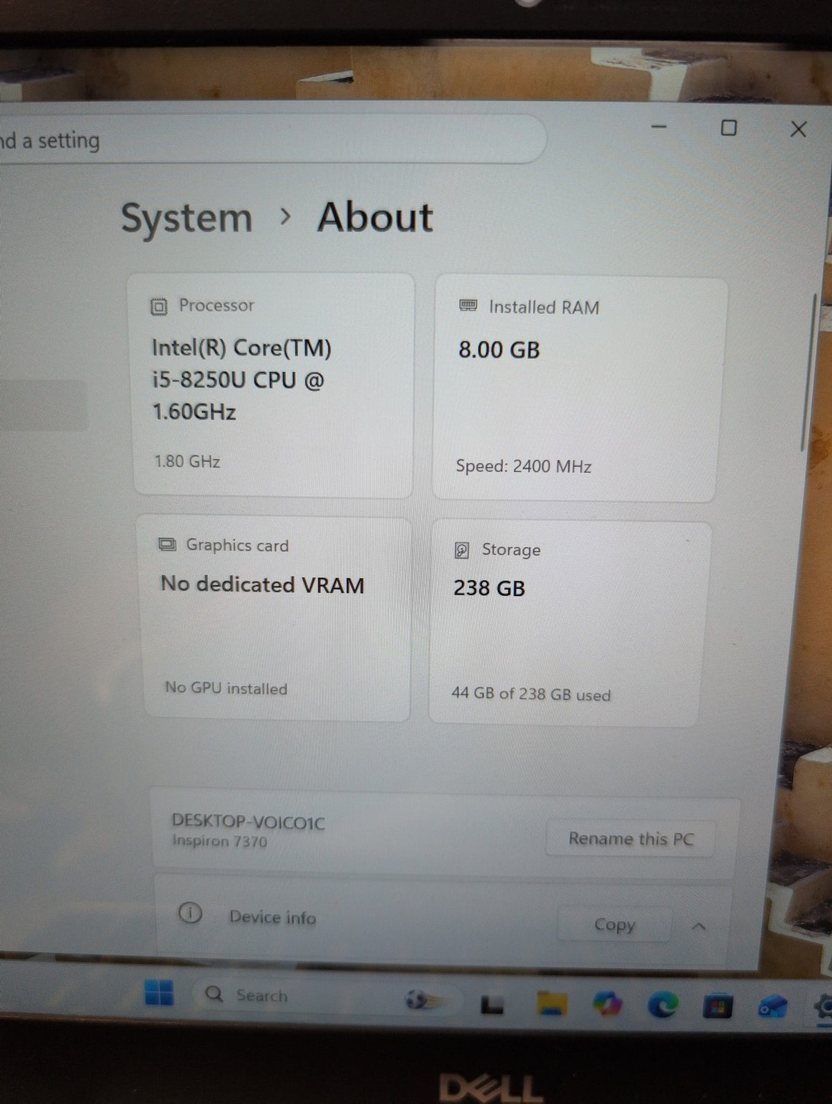 🎸 Dell Inspiron 7370 P83G 13.3" Laptop i5-8250U 8GB RAM 256GB SSD (NO BATTERY)