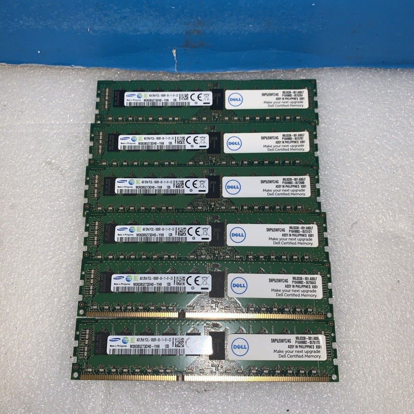 Lot of 6 Samsung/DELL 4GB 2Rx8 PC3L-10600R Server RAM M393B5273DH0-YH9