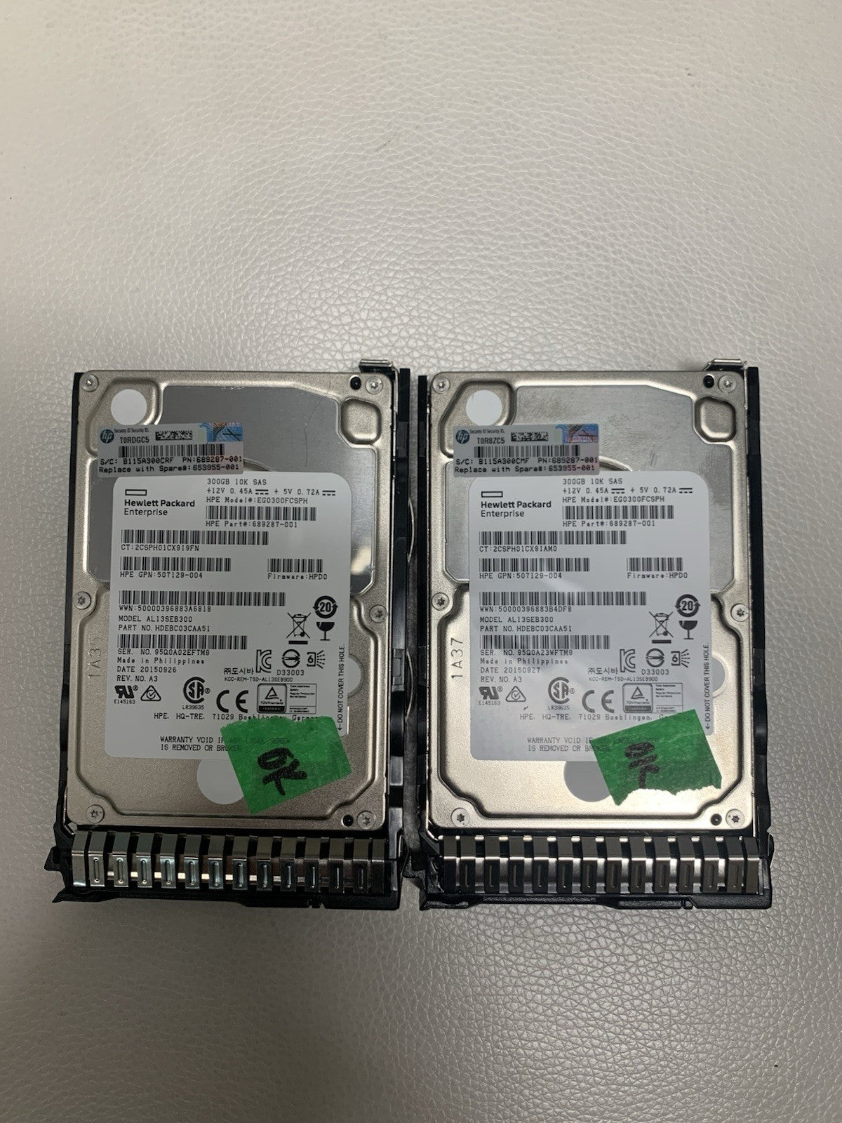 🔥 2x HPE 300GB 10K 2.5” SAS Hard Drive 653955-001 689287-001 w/ Tray 651687-001