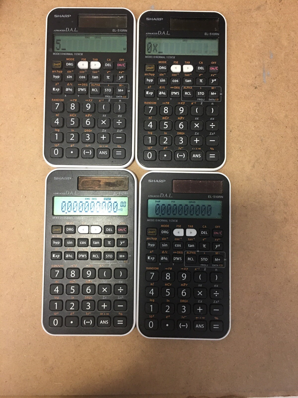 ~ 4X Sharp EL-510RN  D.A.L. Solar-powered Scientific Calculator (NO COVER)