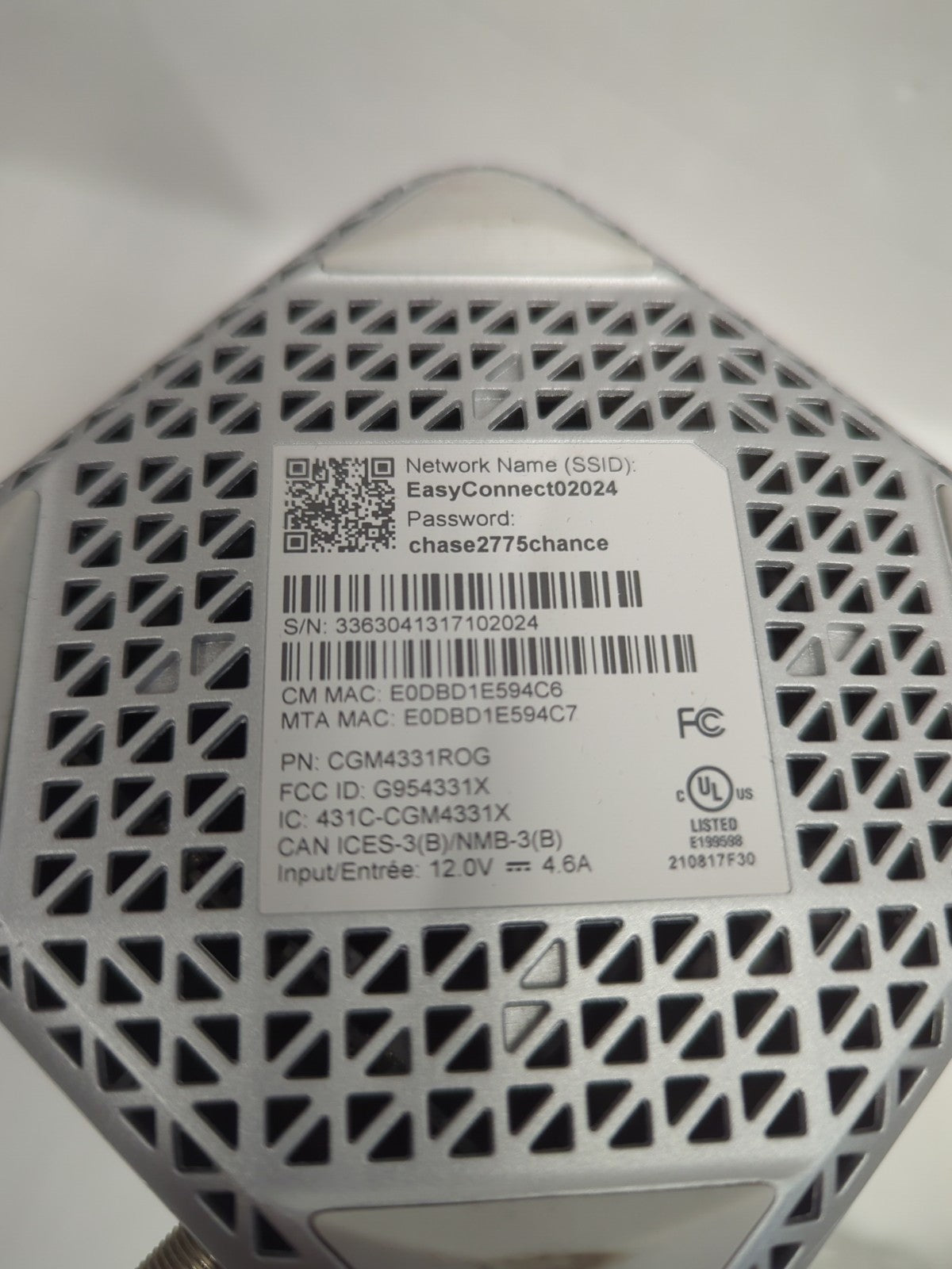 ROGERS CGM4331 CGM4331ROG Wi-Fi  Gateway Router W/AC -