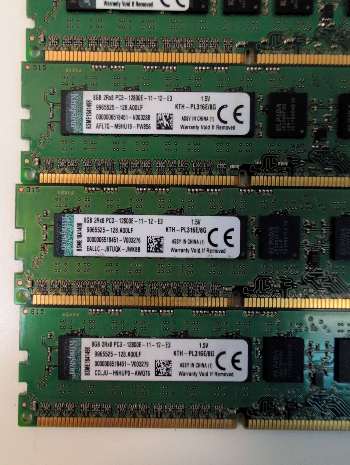 Kingston KTH-PL316E/8G 8GB DDR3 ECC Unbuffered DIMM PC3-12800E Lot of 6 -