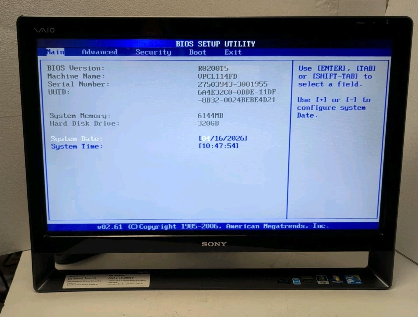 🔥Sony VAIO PCV-A1111L 24" All In One PC Intel C2D CPU/ 320GB HDD/6GB Ram/NO OS-