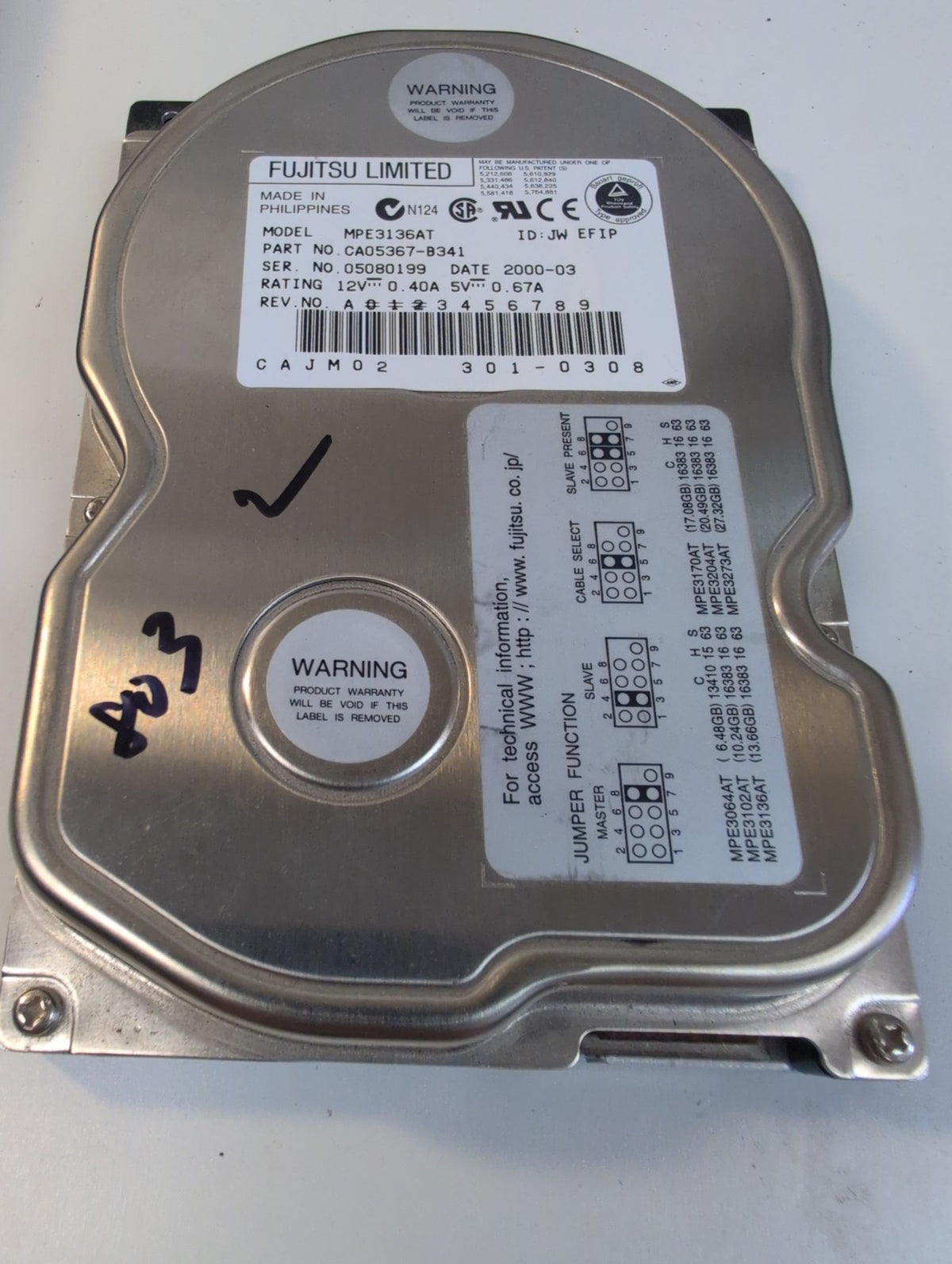 🎸 Fujitsu MPE3136AT 13.6GB IDE 3.5" Internal Hard Drive Vintage HDD