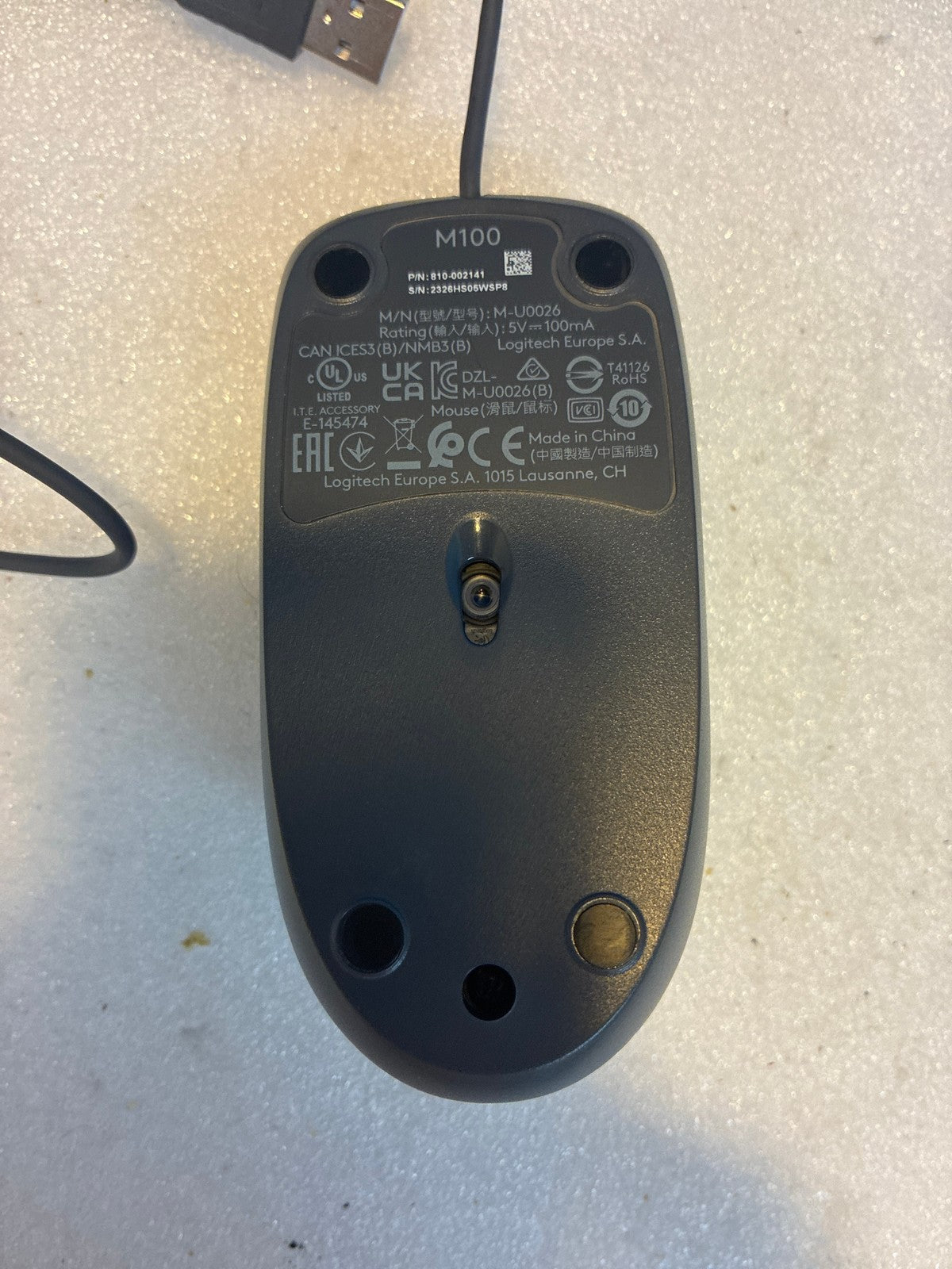 🔥 Logitech M100 M-U0026 Wired USB Optical Mouse Black 3-Button