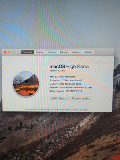 🎸 Apple iMac 27-inch A1312 Mid 2011 Intel Core i5 2.7GHz 8GB 480GB SSD