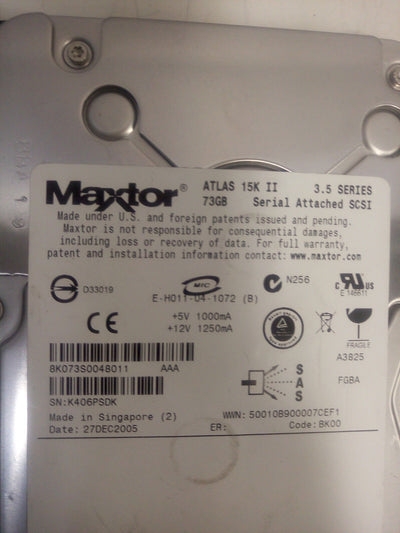 - LOT OF 3  Maxtor Atlas 8K073S0  15K II 73GB  SAS Hard Drive @@@