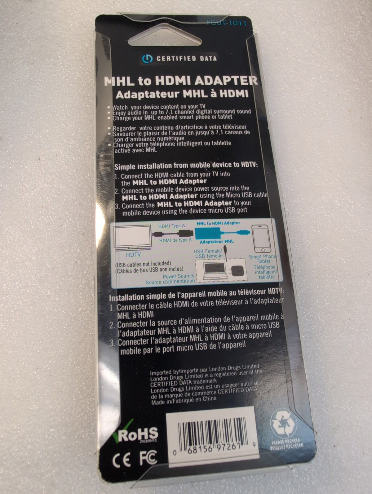 🎸 New Certified Data MHL 2.0 Micro USB to HDMI Adapter GUT-1011 for TV Sealed