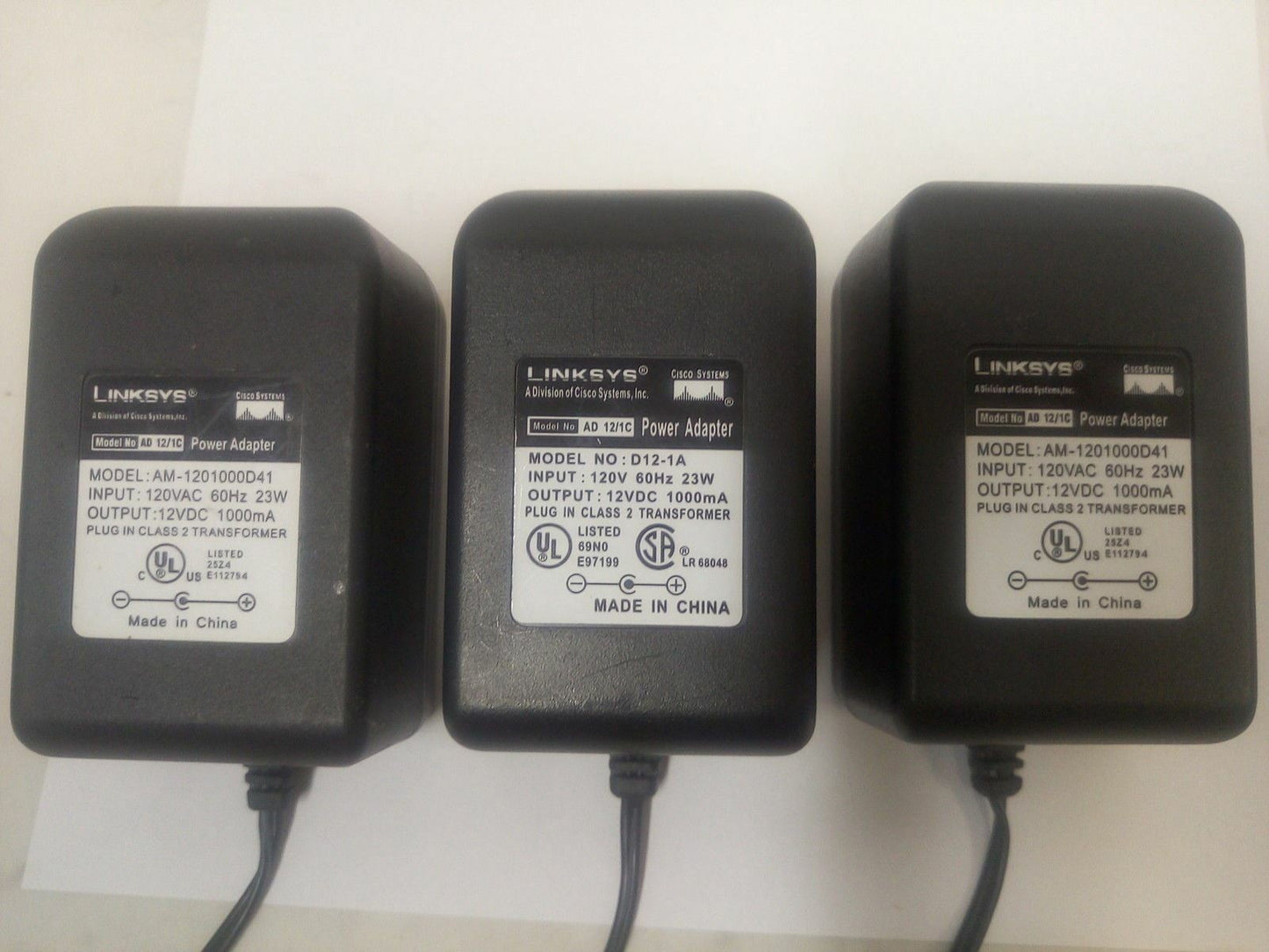 - LOT OF 3 Linksys 12V ,1000mA Power Supply Adapter  D12-1A /AM-1201000D41