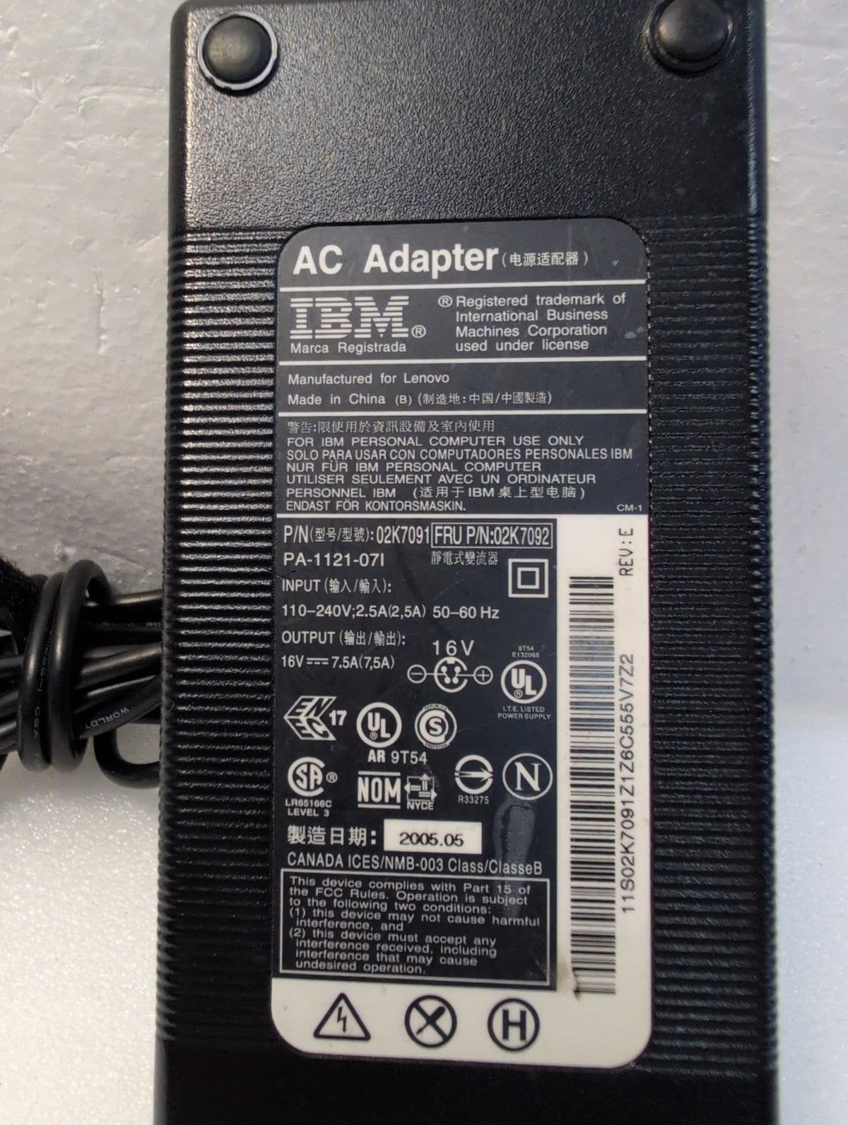 🎸 IBM ThinkPad AC Adapter PA-1121-07I 16V 7.5A 4-Pin Power Supply for Lenovo