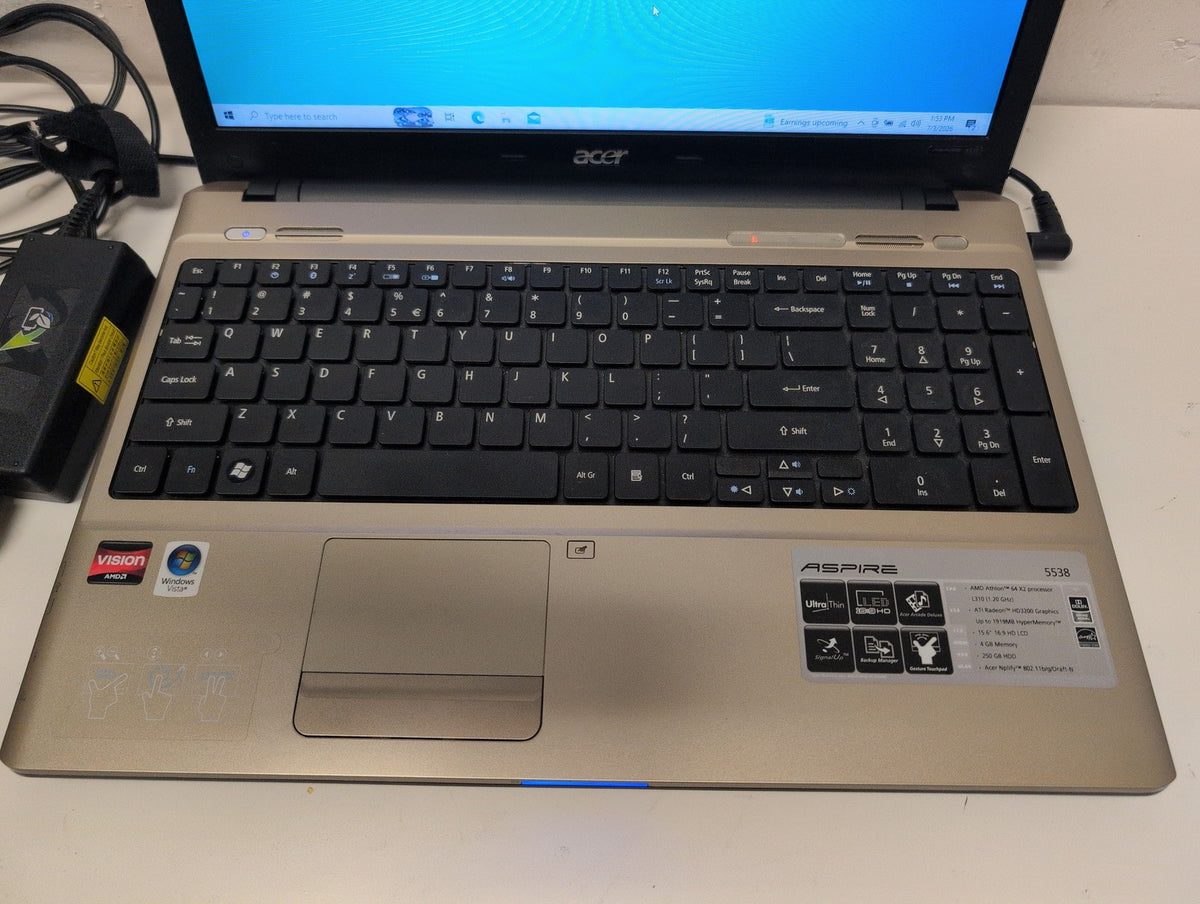 Acer Aspire 5538 15.6" Laptop AMD Athlon L310 CPU / 4GB RAM/ 250GB HDD/ Win10 -
