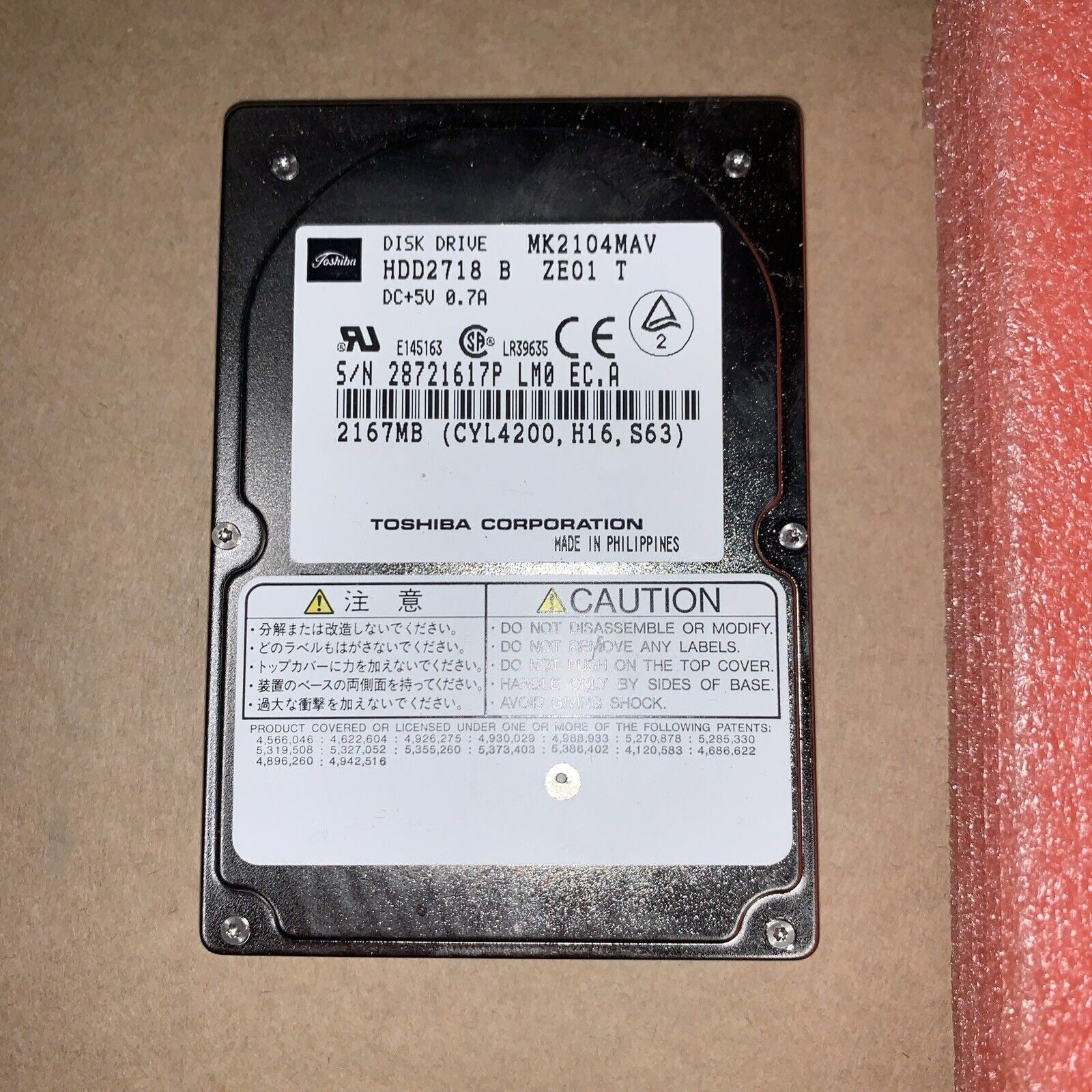 TOSHIBA MK2104MAV 2.167MB IDE 2.5" laptop HDD Hard Disk Drive