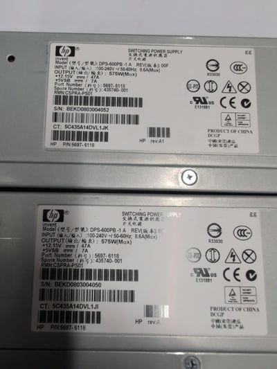 🔥2x  HP 435740-001 DPS-600PB-1 5697-6118 575W Power Supply for EVA4400 -