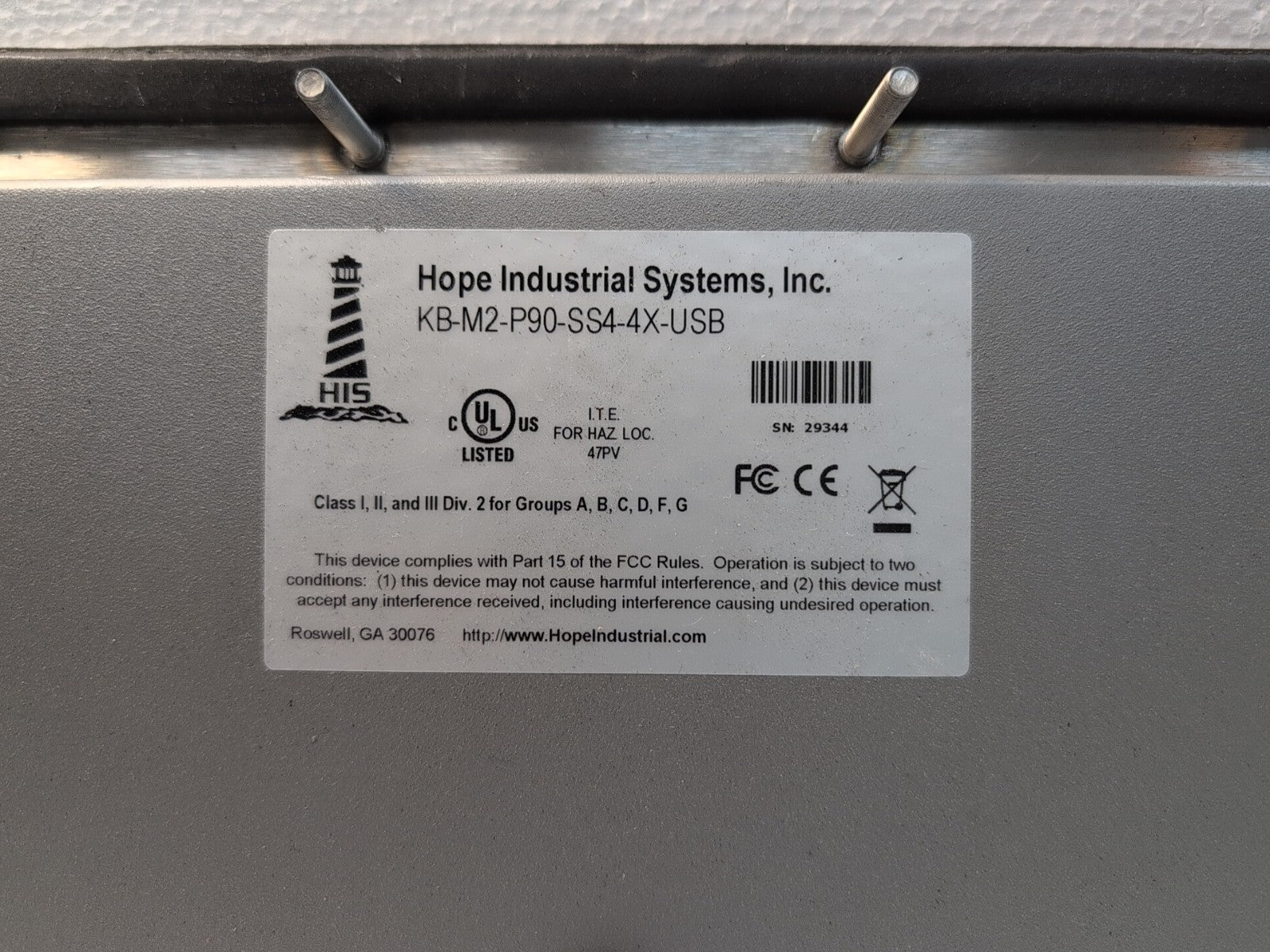 (AS IS, CABLE CUT) HOPE INDUSTRIAL SYSTEMS  USB Keyboard KB-M2-P90-SS4-4X-USB -