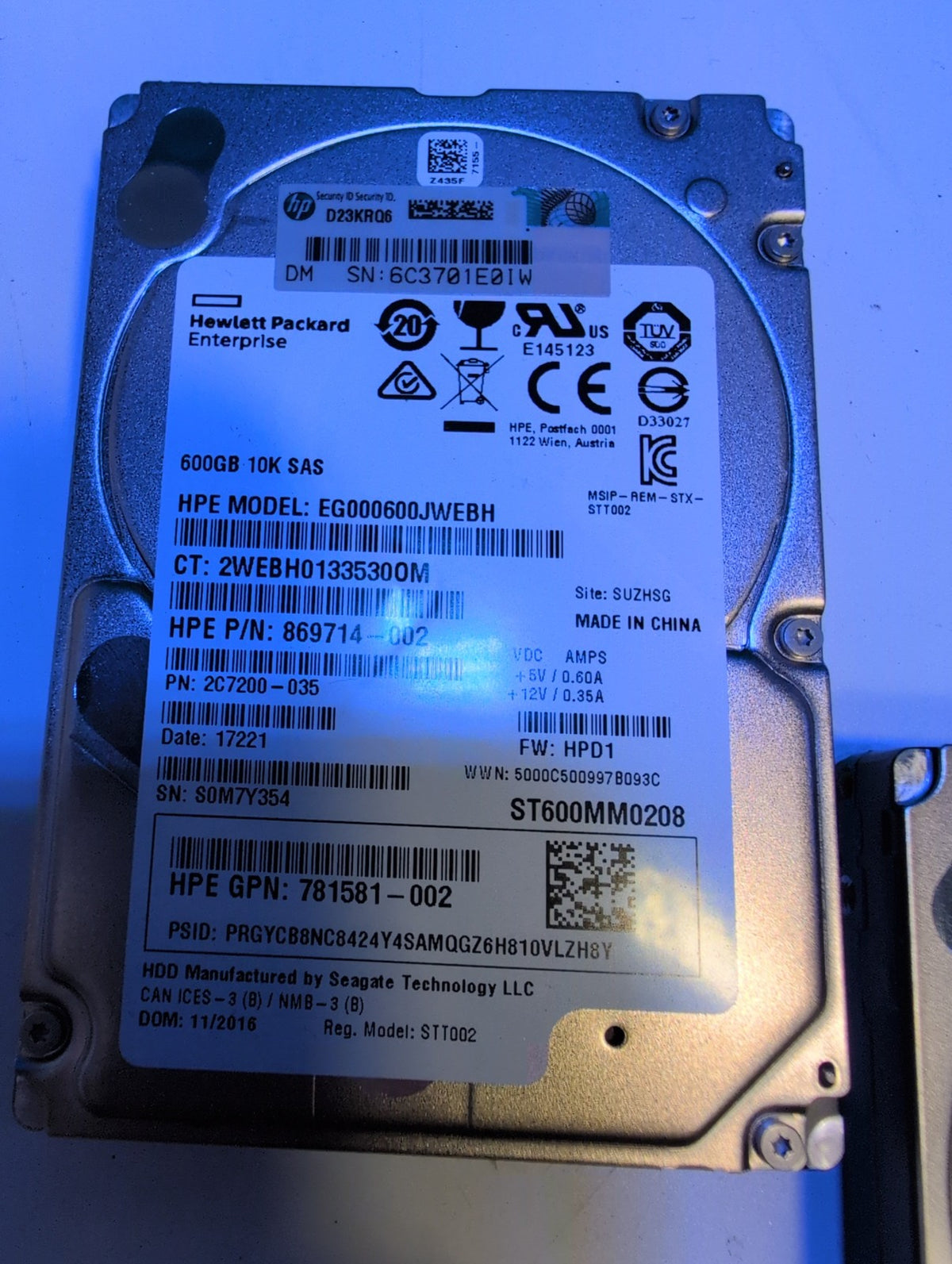 🎸 Like New 2x HPE EG000600JWEBH 600GB SAS 2.5in SAS HDD ST600MM0208 (0 day)