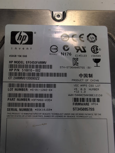 🔥 HP Seagate Cheetah 15K.7 450GB SAS 3.5" HDD EF0450FARMV 516810-002 -