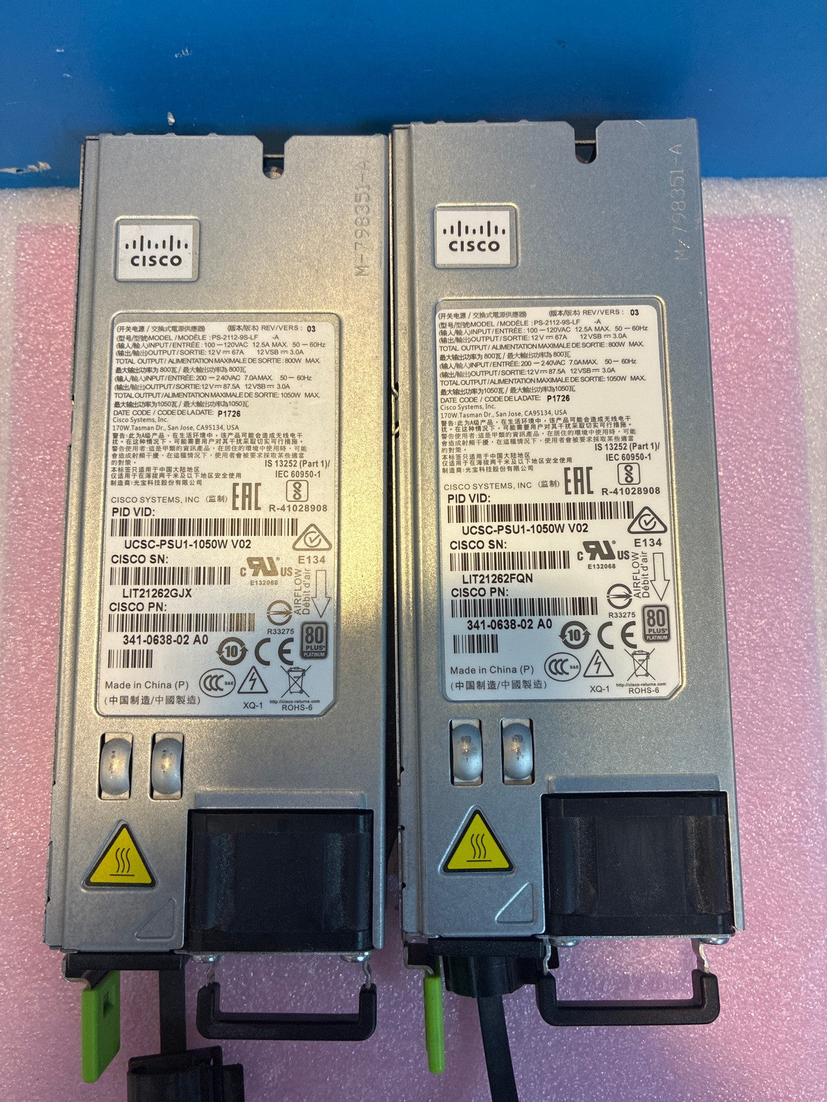2x 🔥 Cisco UCSC-PSU1-1050W V02 1050W AC Server Power Supply 341-0638-0  -02
