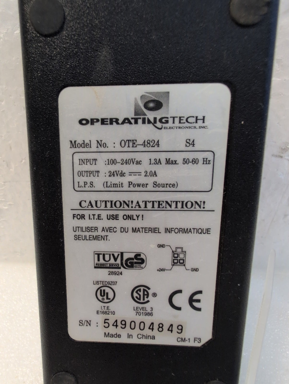 🎸 OperatingTech OTE-4824 24V 2.0A AC/DC Adapter Power Supply 4-Pin Barrel