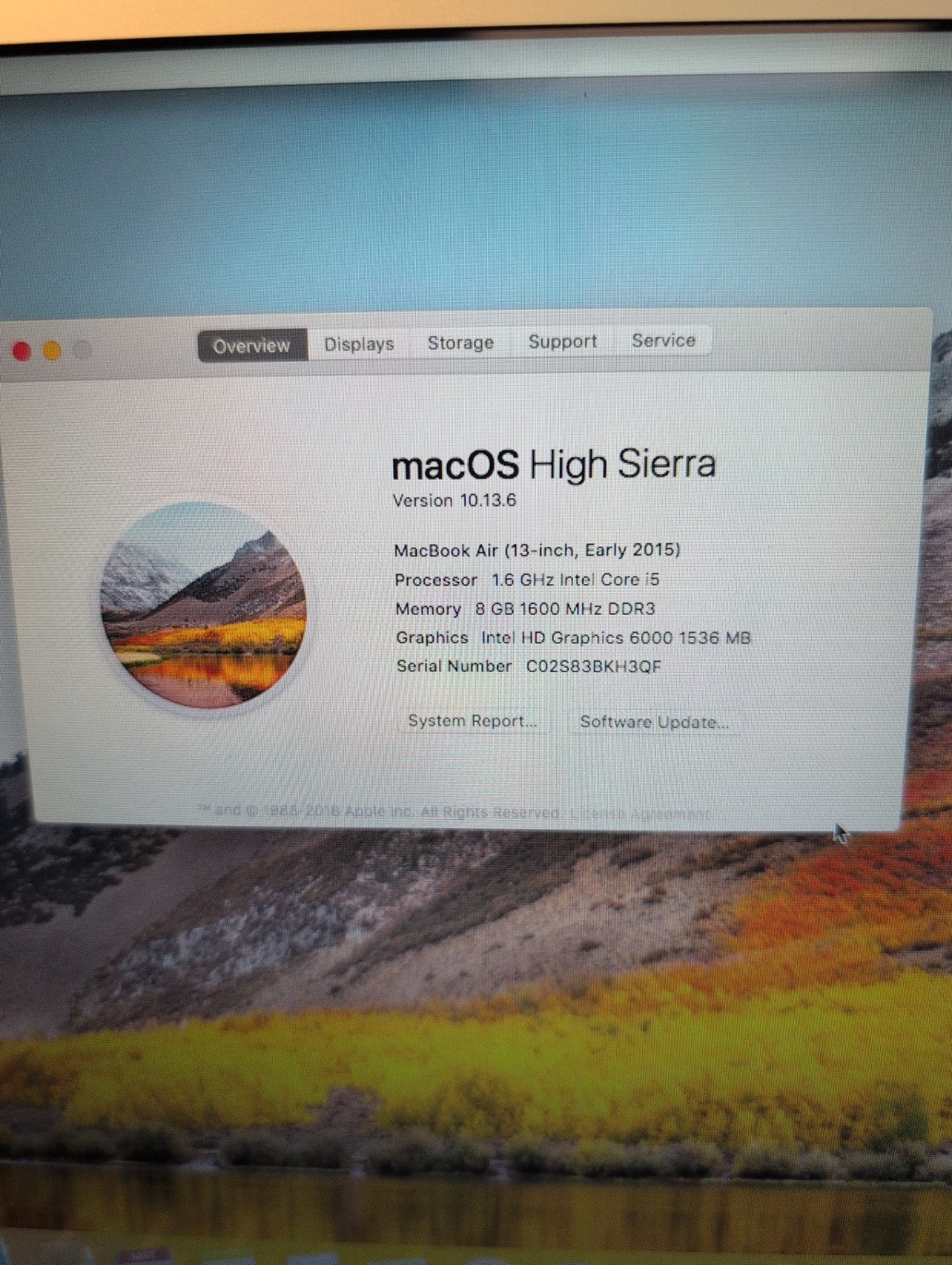 (NICE) Apple MacBook Air 2015 A1466 13.3"/i5-1.6GHz/8GB/256G SSD/10. 13(NO AC) -