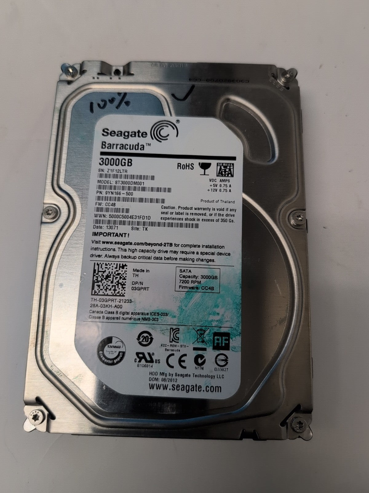 Seagate Barracuda 7.2K 3.5'' SATA 3TB  HDD ST3000DM001  (100% Health) -