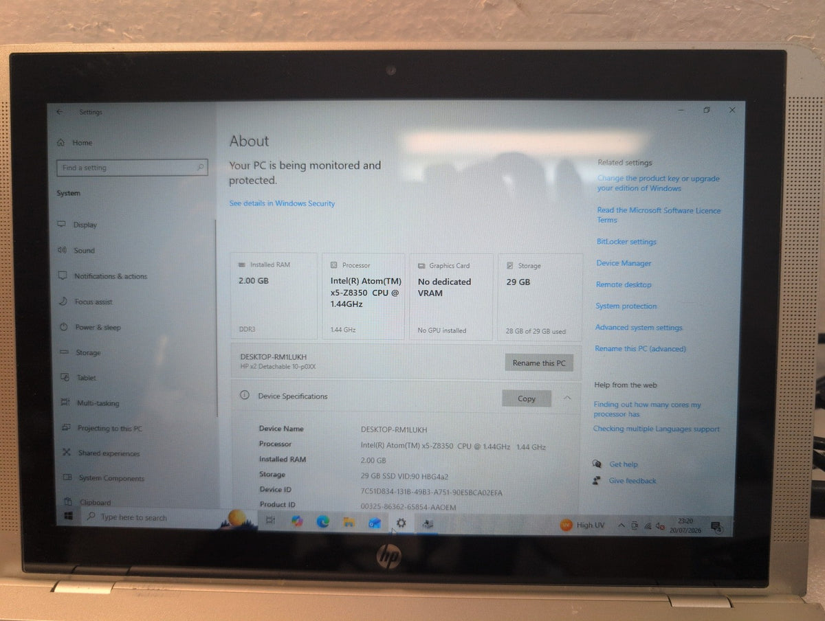 🎸 HP x2 Detachable 10-p0XX 10" Laptop Atom x5 CPU 2GB RAM 32GB SSD (AS IS,Read)