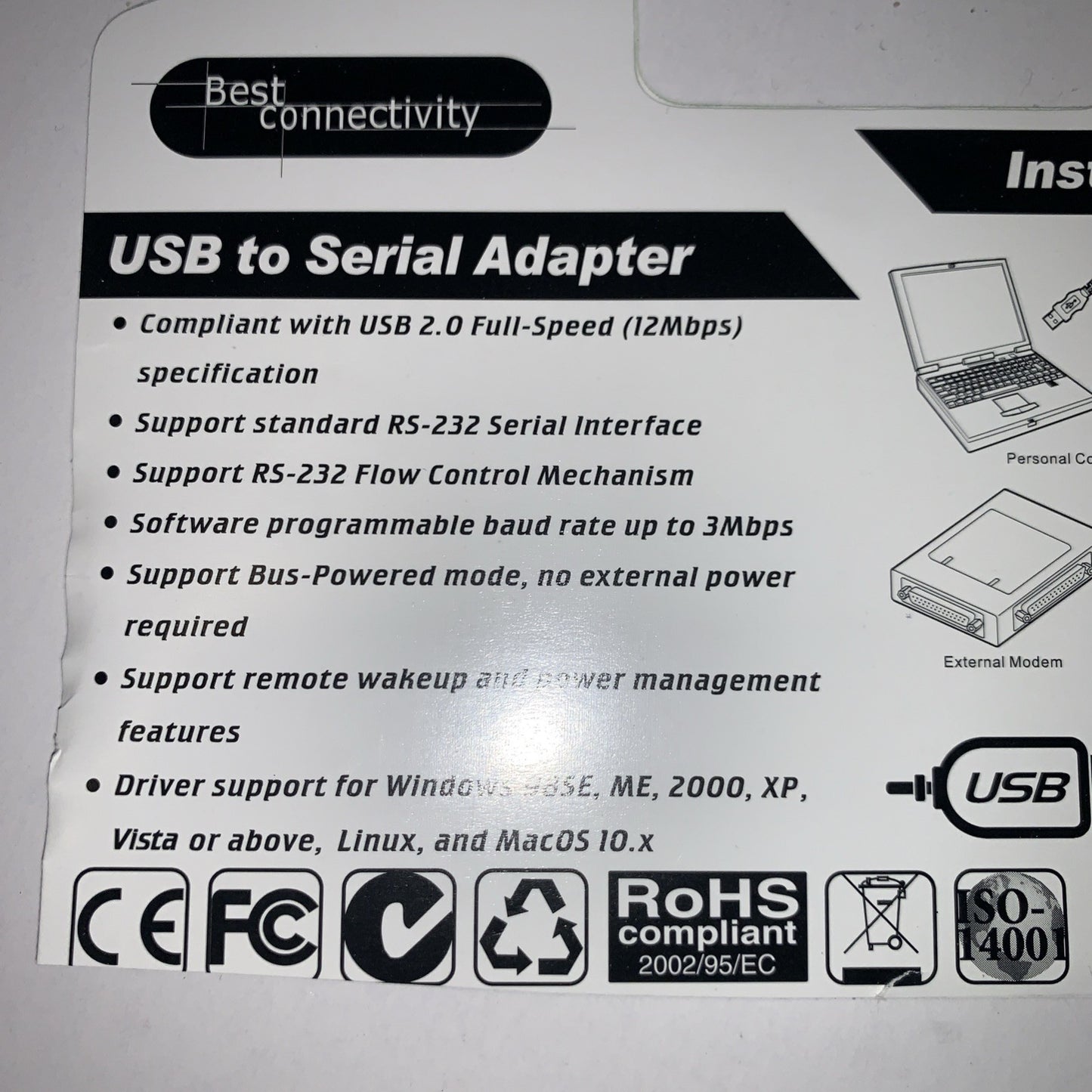 USB 2.0 to 9 & 25 pin Serial RS232 Cable DB9/DB25 Data Cable Adapter Converter
