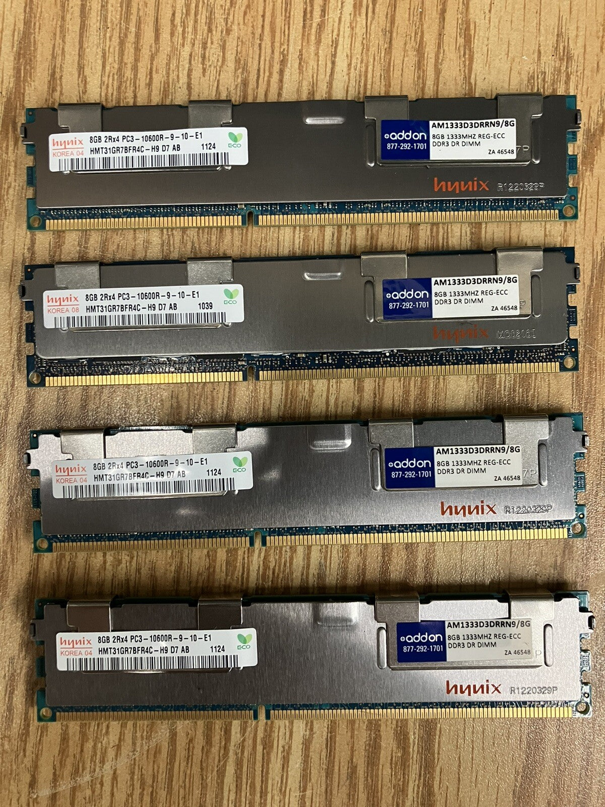 ~Lot 4x Hynix 8 GB RAM 2Rx4 PC3-10600R-9-10-E1 HMT31GR7BFR4C-H9 D7 AB Server RAM