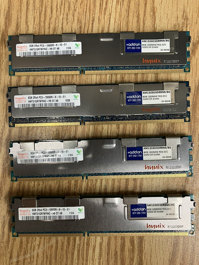 ~Lot 4x Hynix 8 GB RAM 2Rx4 PC3-10600R-9-10-E1 HMT31GR7BFR4C-H9 D7 AB Server RAM