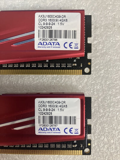 (2x 4GB) ADATA XPG AX3U1600C4G9-DR DDR3-1600 PC3-12800 Desktop DIMM Memory RAM ~