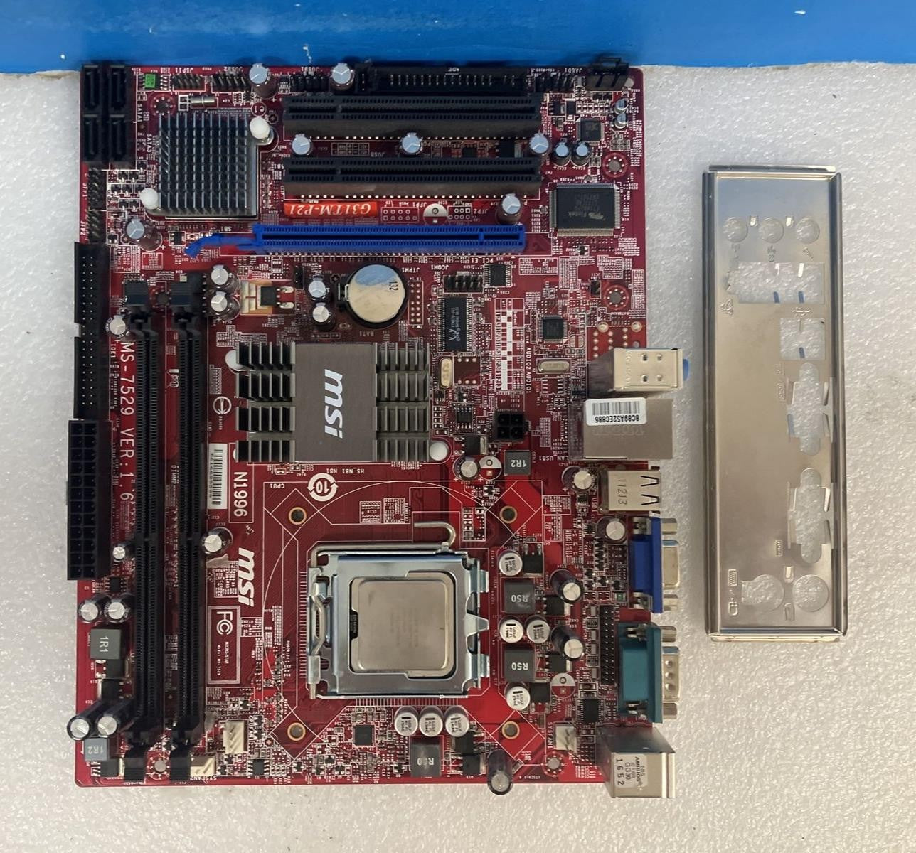MSI MS-7529 ( G31TM-P21 ) LGA 775 Motherboard With Intel E4500 CPU & I/O Plate ~