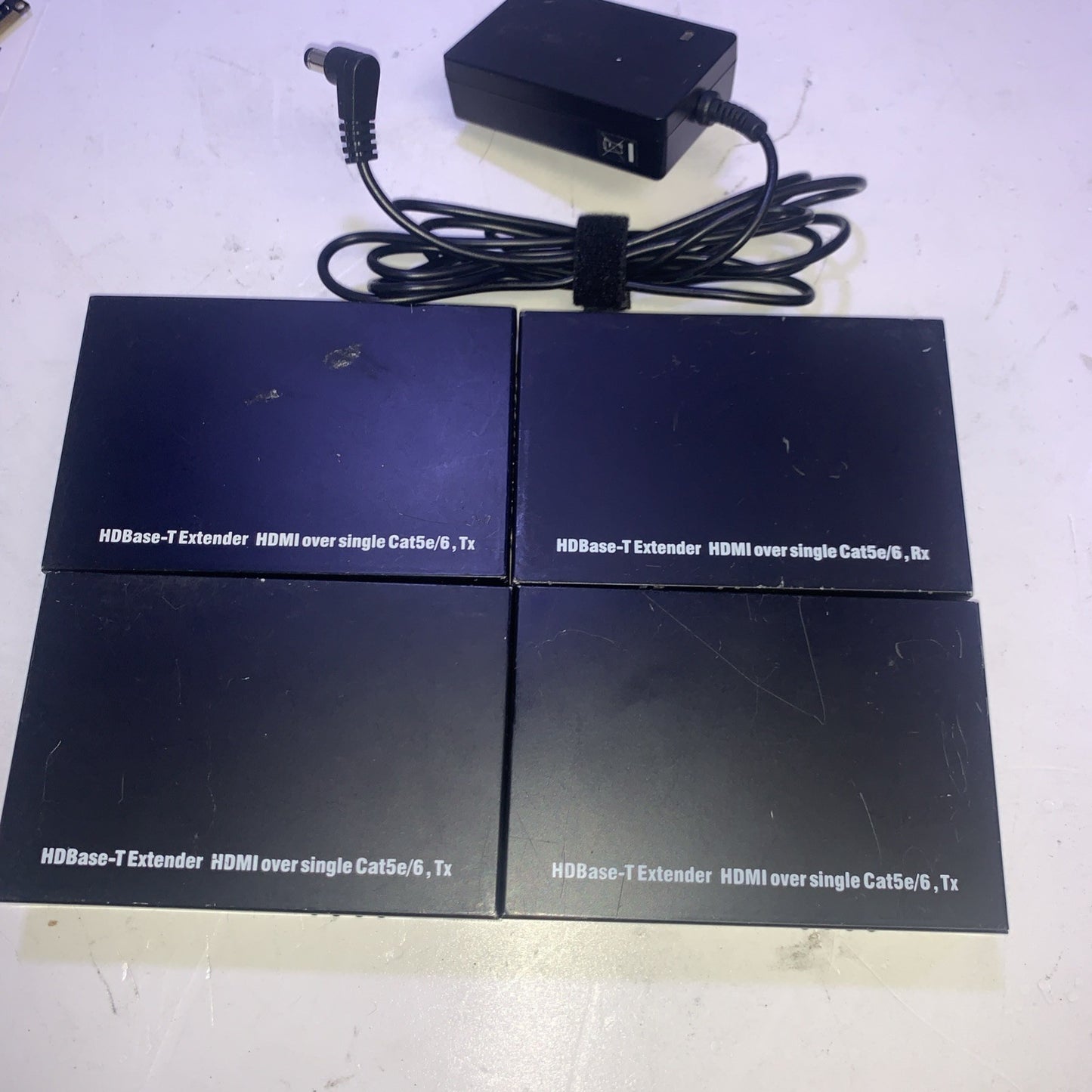 (Lot of 4 )  HDBase-T Extender HDMI Over Single CAT5e/6 , Tx  w/  4x Adapters