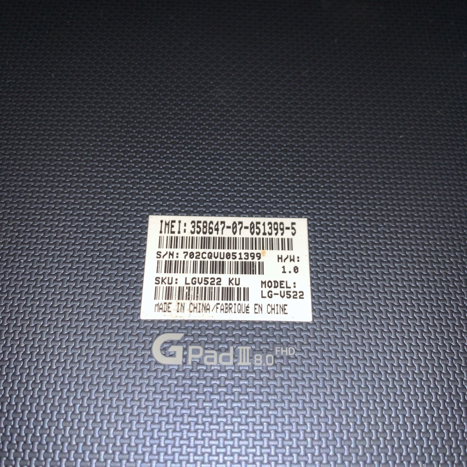 model name LG GPa III 8.0 FHD LGV522 (read)