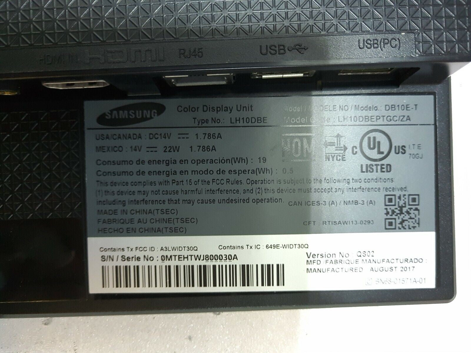 - (AS IS) 5x SAMSUNG DB10E-T 10.1" TOUCH  DISPLAY UNIT NO AC (SCREEN COLOR SPOT)