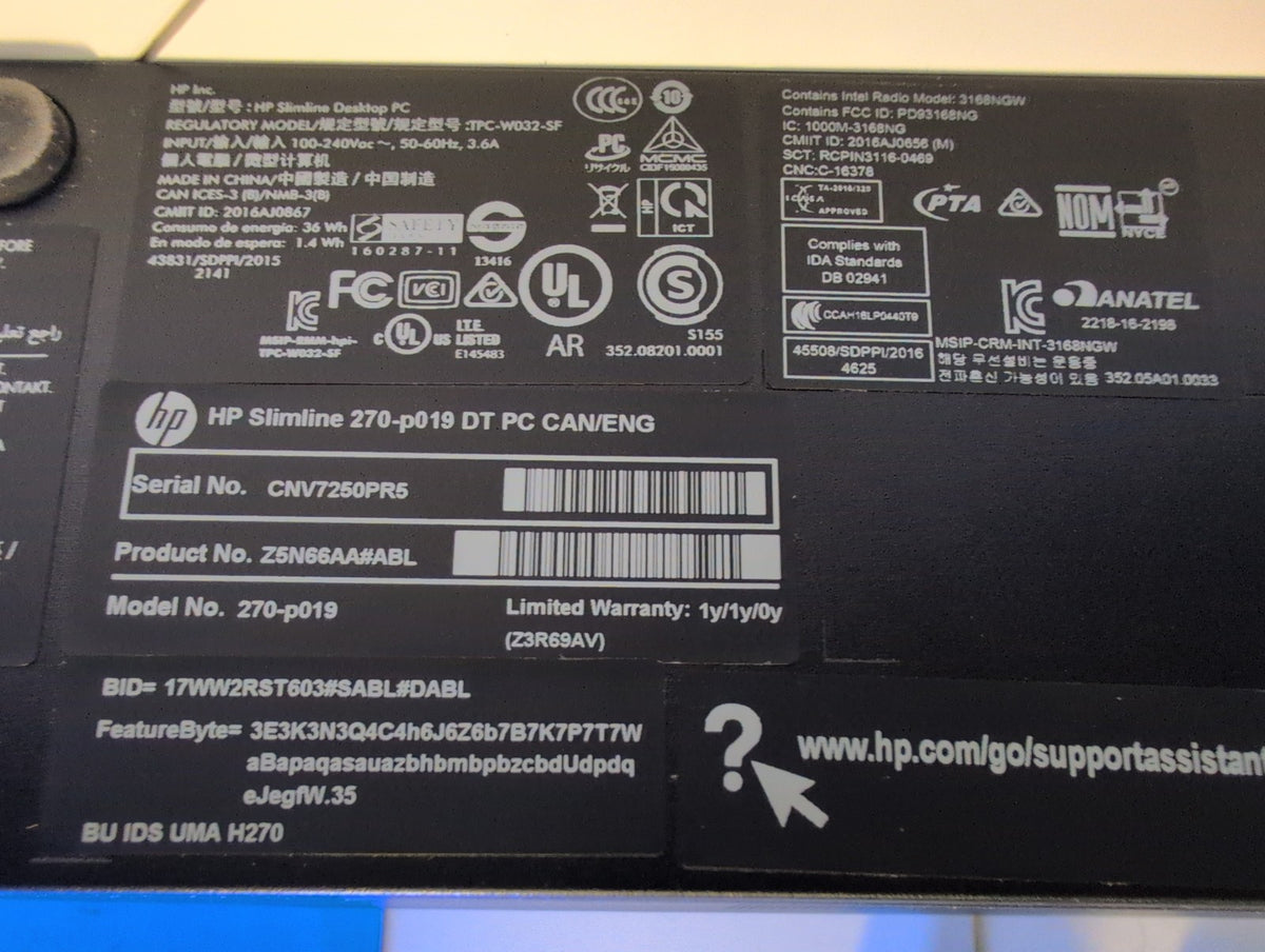 🎸 HP Slimline 270-p019 SFF Desktop PC Intel i3-7100T 8GB RAM 1TB HDD WiFi Win10