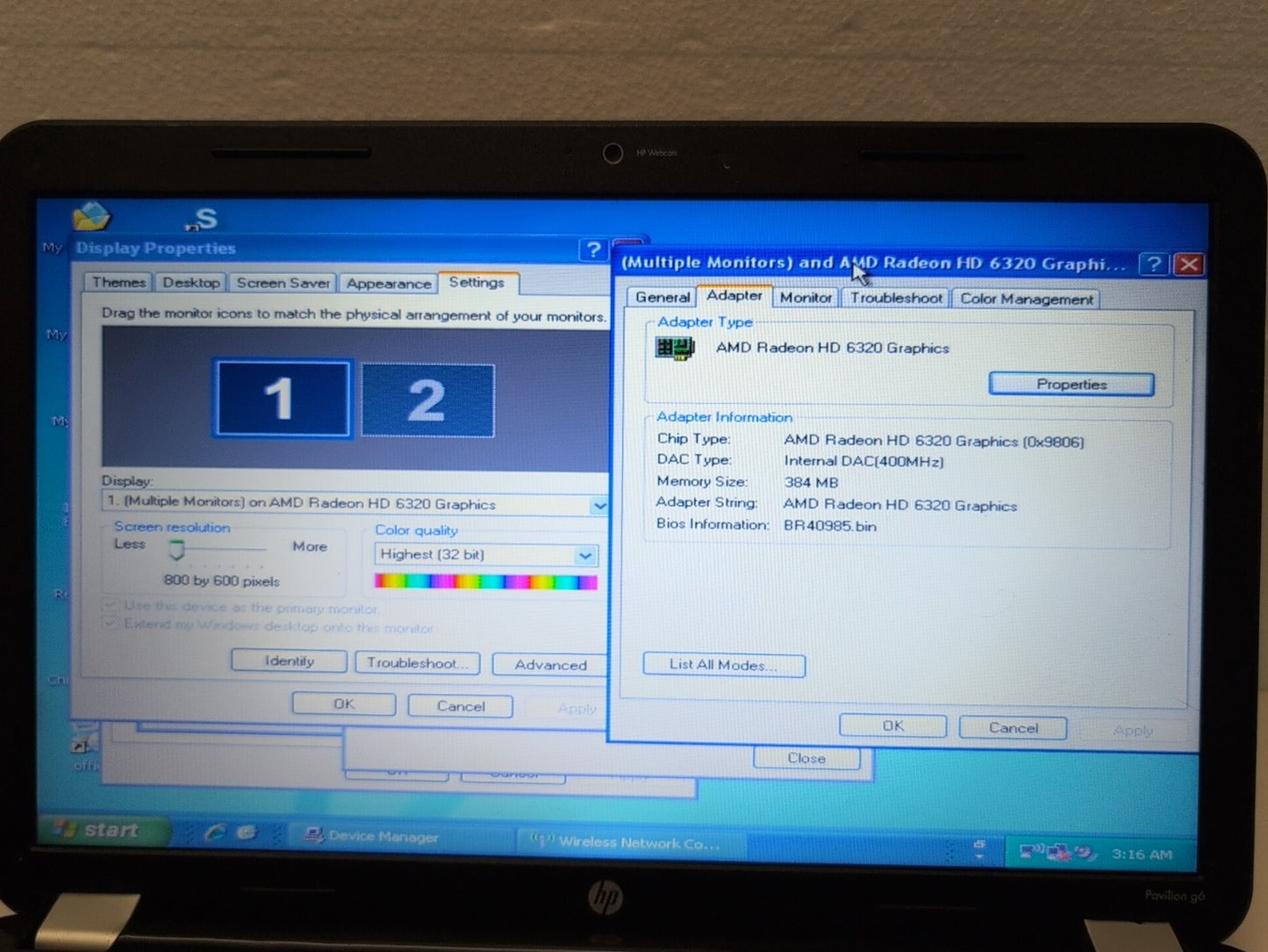 HP PAVILION G6 15.6" Laptop - AMD E-450 APU/4GB RAM/250GB HDD/ Win XP (*READ) -