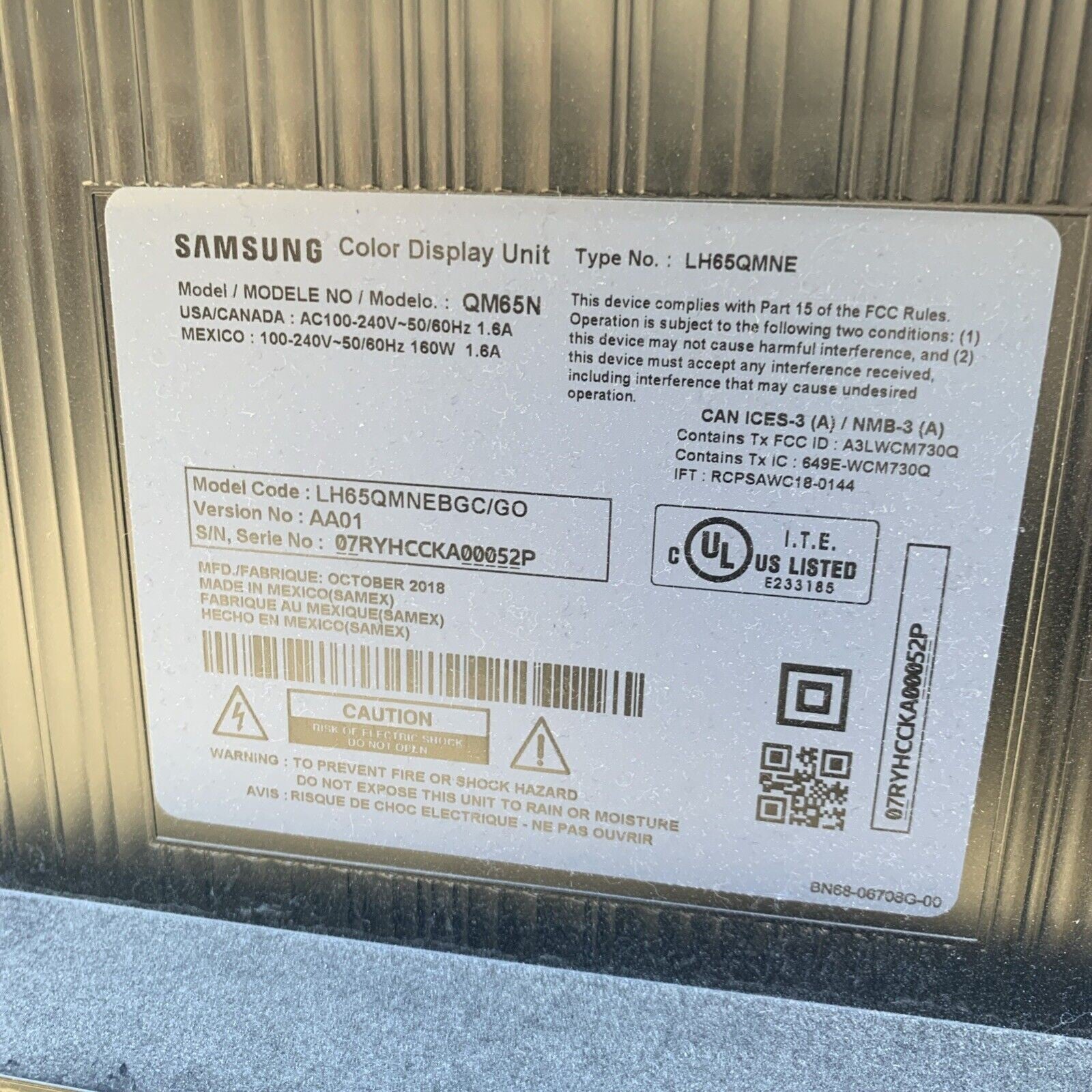 Samsung LH65QMNE TV Power Supply BN44-00955A