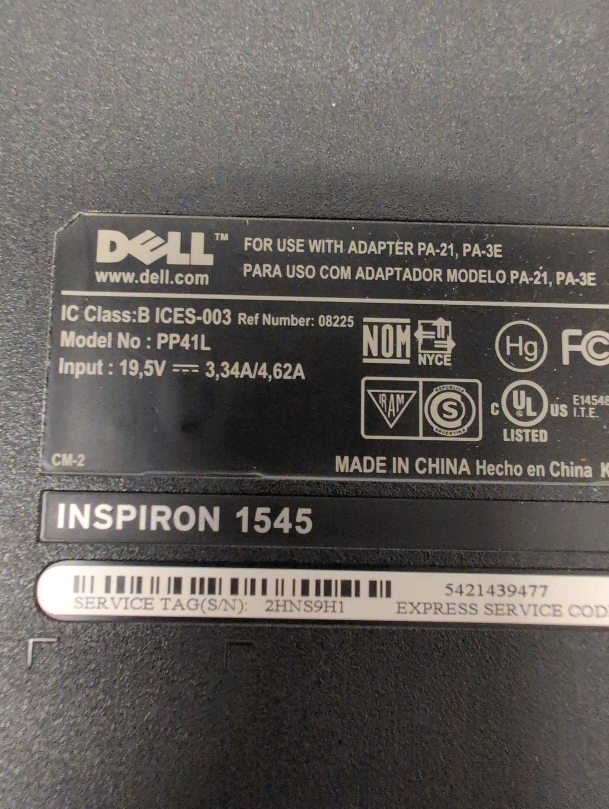 🎸 Dell Inspiron 1545 PP41L 15.6" Laptop Pentium T3400 /4GB/160GB HDD /Win XP