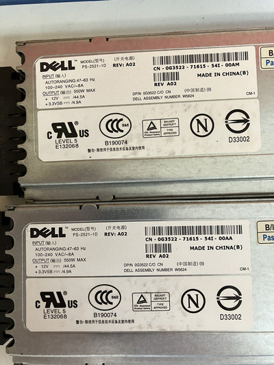~ Dell PowerEdge 550W Power Supply PS-2521-1D Rev A02 G3522 0G3522 PSU