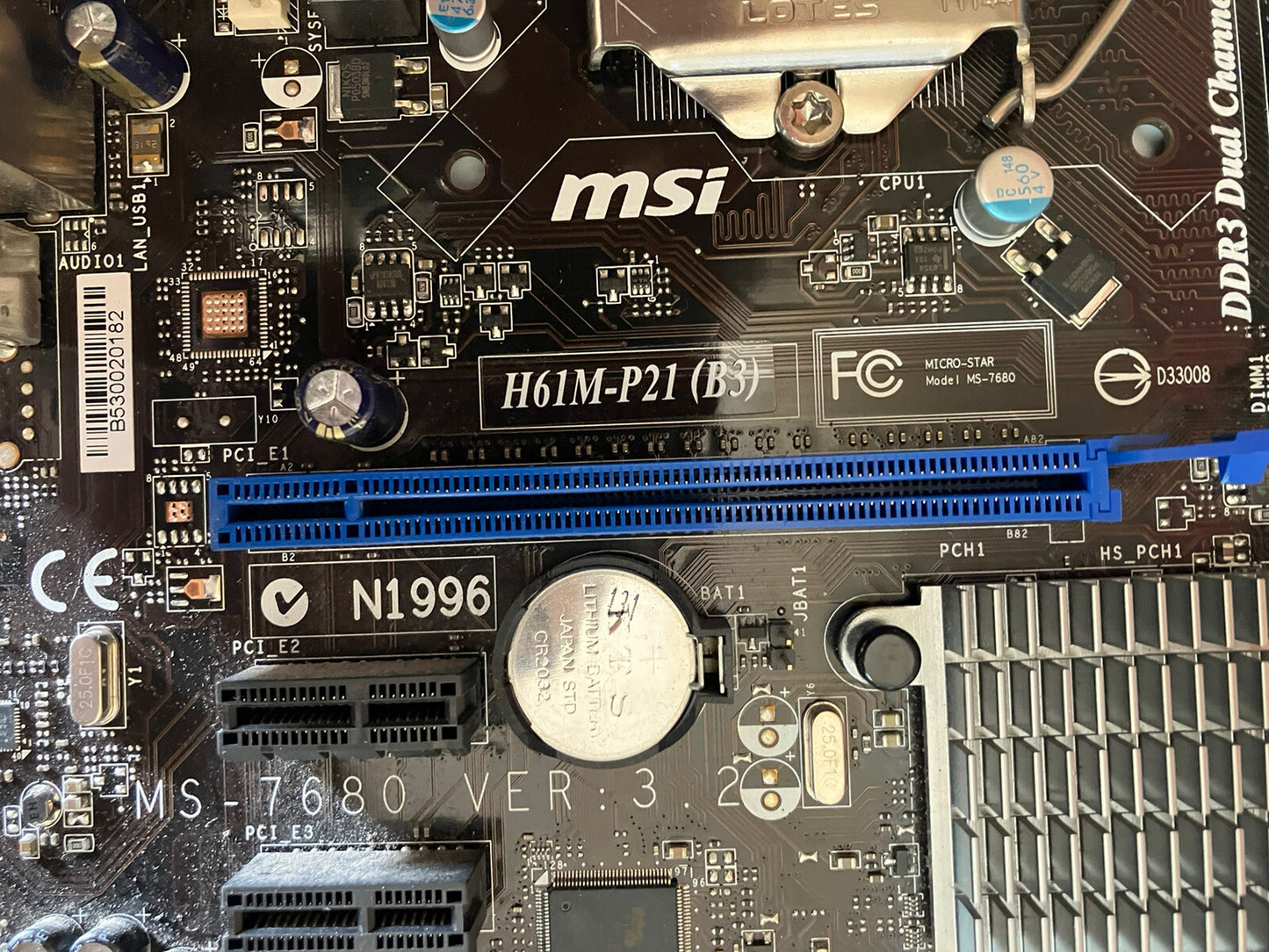 ~ MSI H61M-P21 (B3) Motherboard H61 LGA 1155 DDR3 mATX Pentium G630 SR05S &Plate
