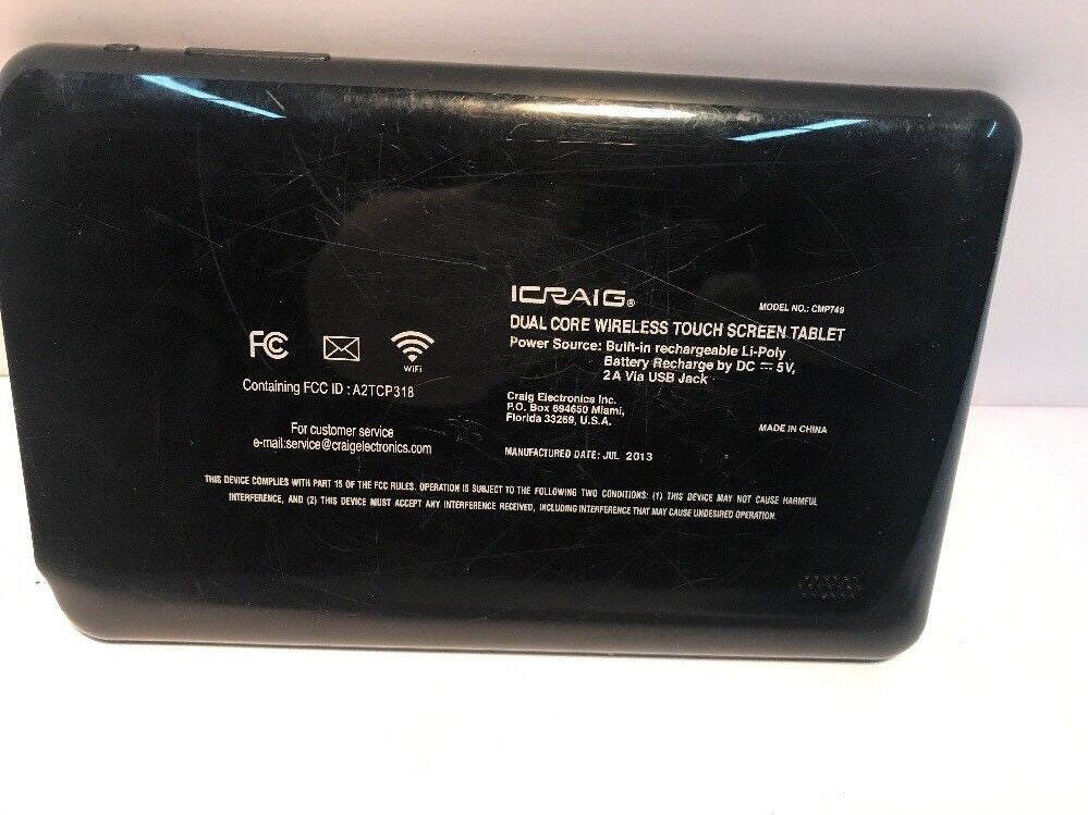- CRAIG DUAL CORE WIRELESS 7" TOUCH SCREEN TABLET PC  CMP749 