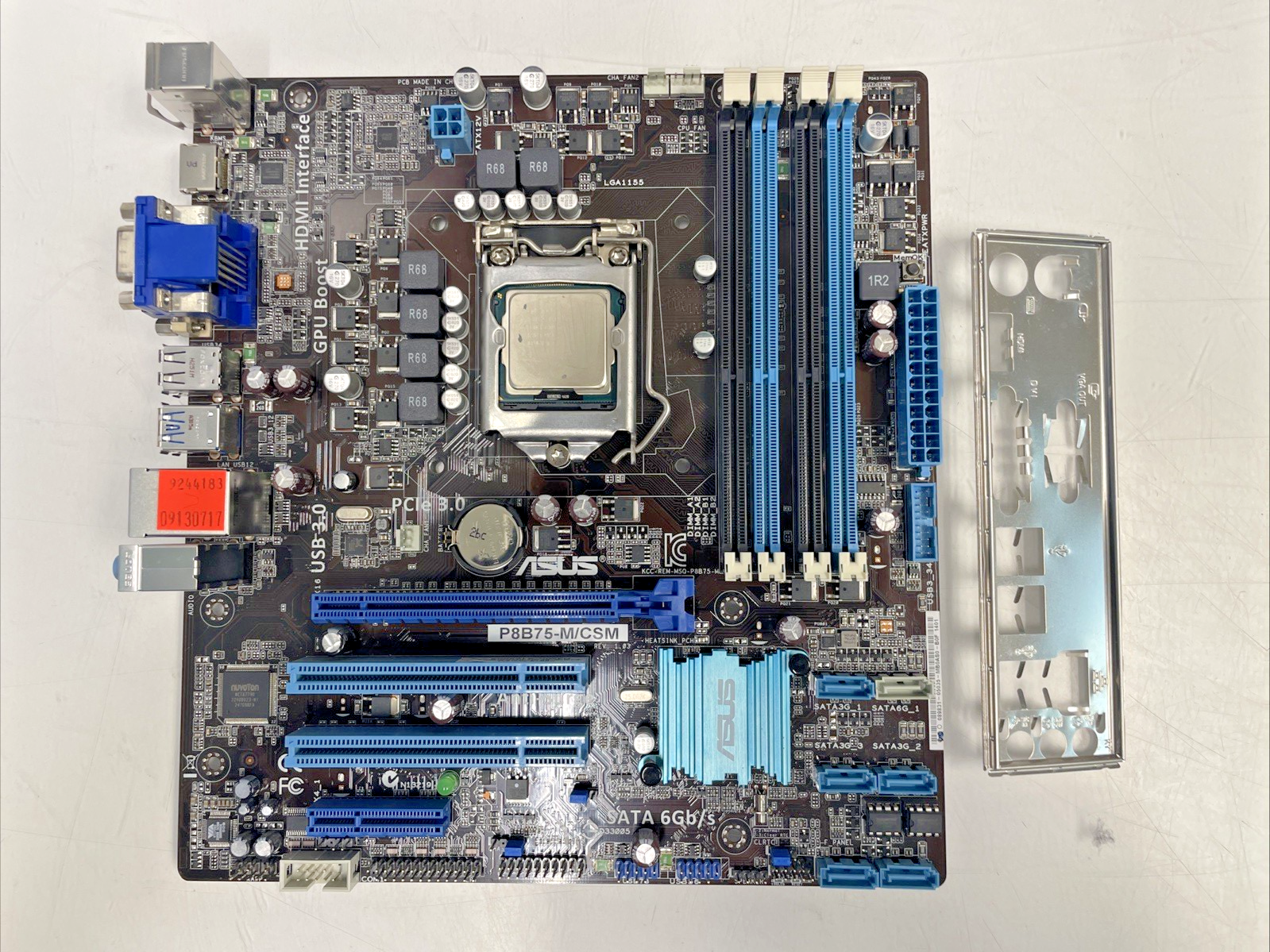 🔥ASUS P8B75-M/CSM Motherboard LGA1155 w i3-3220 sr0rg and shield +